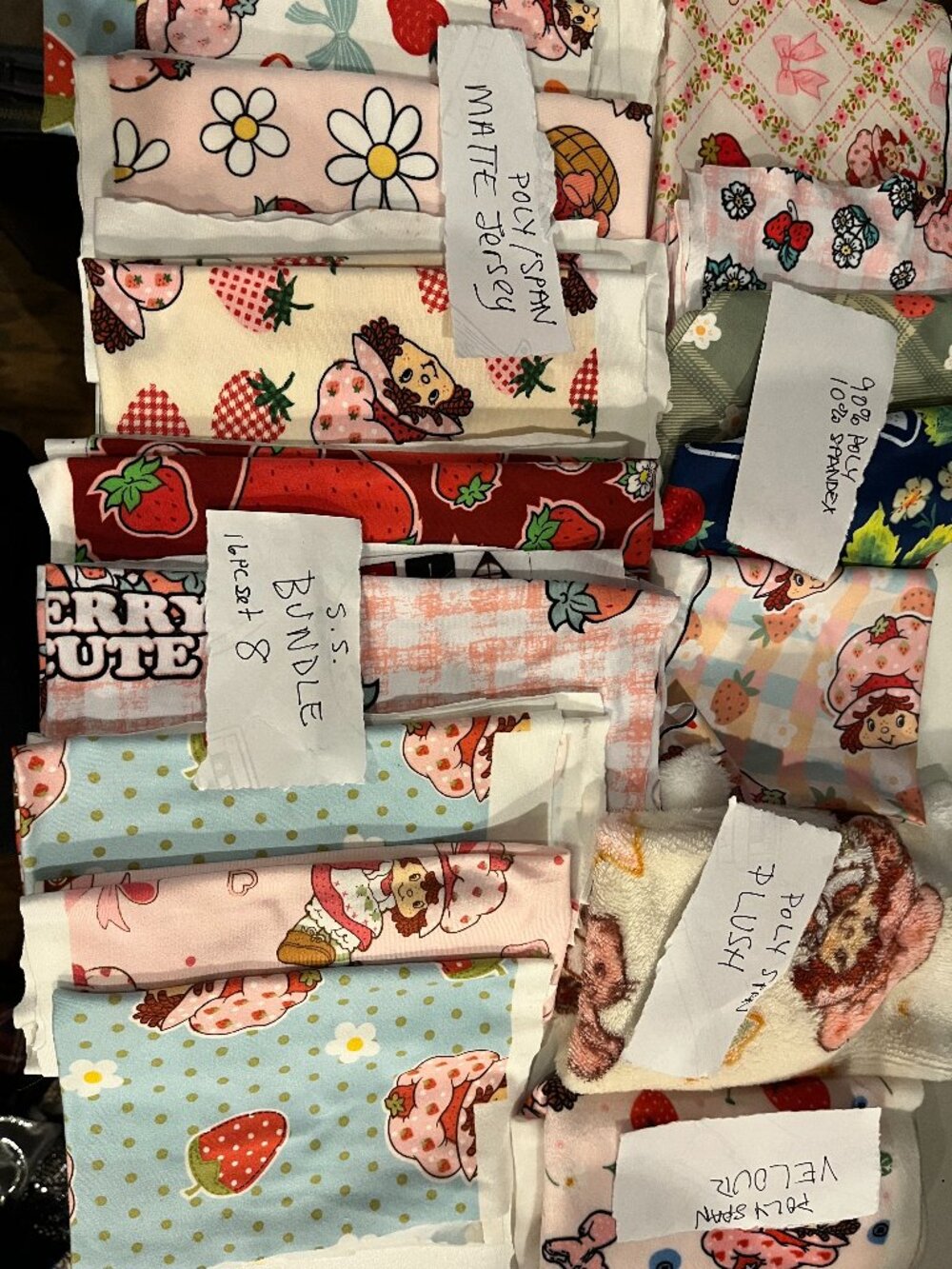 16 PC set UPCYCLED Strawberry Shortcake Scrap Fabric Bundle 8